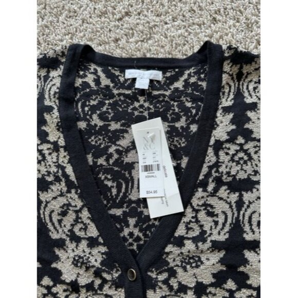New York & Company Black Gold Floral V-Neck Cardigan Button up Size XS - Picture 4 of 13